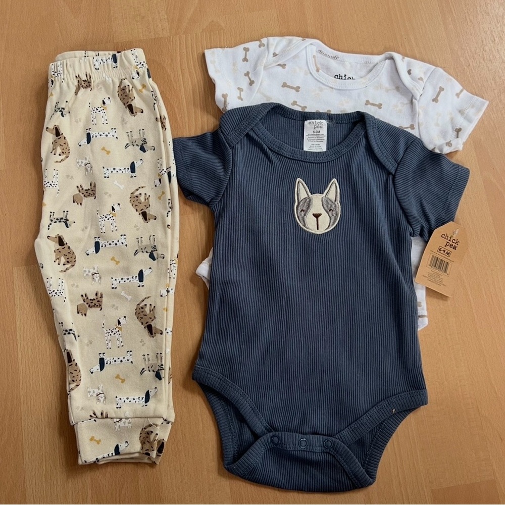 Chick Pea Blue and Cream Baby Outfit Set